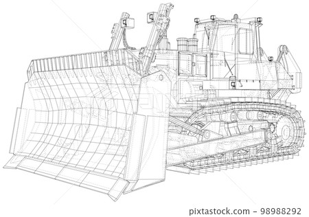 Powerful hydraulic bulldozer. Wire-frame. Vehicle Vector Illustration transport. The layers of visible and invisible lines are separated. EPS10 format Powerful hydraulic bulldozer. Wire-frame. Vehicle Vector Illustration transport. The layers of visible and invisible lines are separated. EPS10 format 98988292