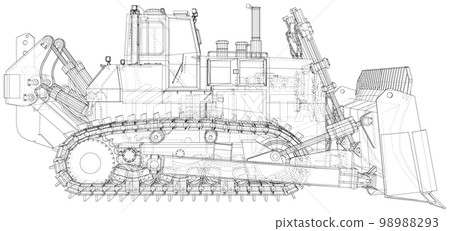 Vector Wire-frame Bulldozer. The layers of visible and invisible lines are separated. EPS10 format. Vector created of 3d 98988293
