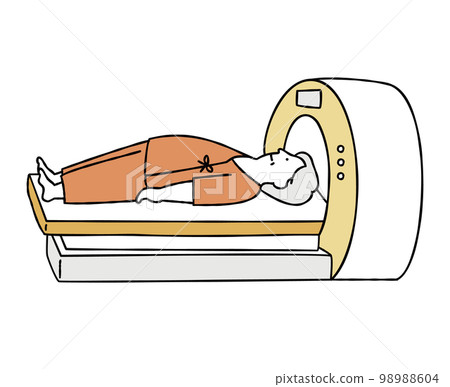 Middle-aged man undergoing MRI examination at medical checkup Yellow Middle-aged man undergoing MRI examination at medical checkup Yellow 98988604