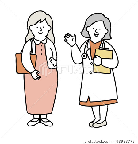 Illustration material of a female doctor and a pregnant woman talking Yellow 98988775