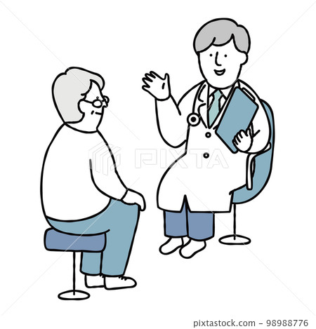 Illustration material blue of a middle-aged man and a doctor receiving a medical examination 98988776