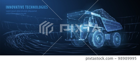 Heavy dump truck. Abstract 3d large dumper on blue. Mining machinery, industry equipment, big career, open extraction, anthracite coal, gold mining 98989995