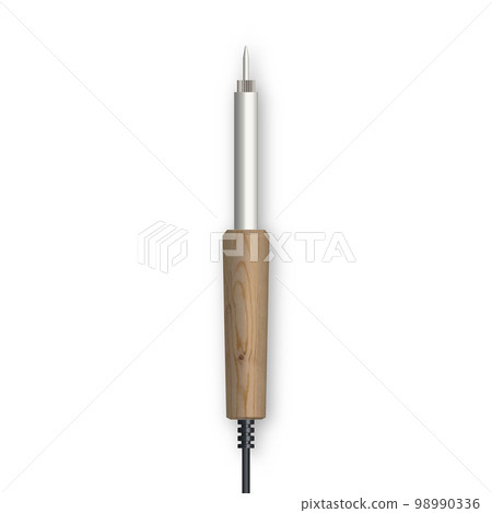 Electric soldering iron with wooden handle, 3D vector illustration. Electric soldering iron with wooden handle, 3D vector illustration. 98990336