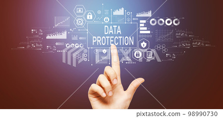 Data protection theme with hand pressing a button 98990730