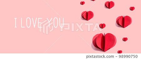 I love you message with red paper hearts I love you message with red paper hearts 98990750