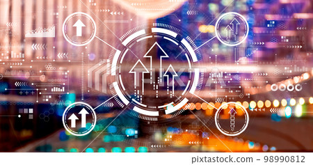 Rising arrow theme with big city at night Rising arrow theme with big city at night 98990812