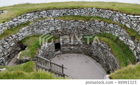 Inner court surrounded by stone walls of the Broch of Clickimin near Lerwick, Shetland Islands, Scotland Inner court surrounded by stone walls of the Broch of Clickimin near Lerwick, Shetland Islands, Scotland 98991325