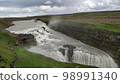Majestic Gullfoss waterfalls attracting tourists on a cloudy day in Iceland 98991340