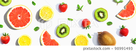 Collection of mixed fruits overhead view 98991493