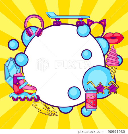 Background with fashion girlish items. Colorful teenage illustration. Creative girls symbols in cartoon style. 98991980