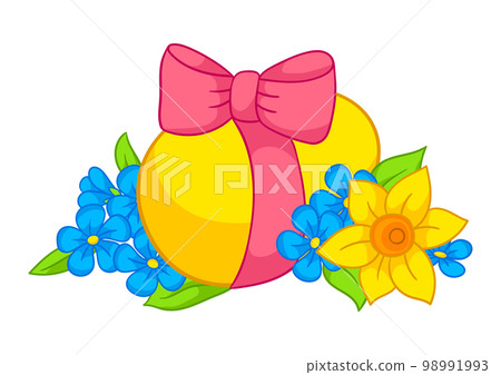 Happy Easter illustration. Cute egg and flowers for traditional celebration. 98991993