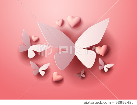 paper cut happy valentine day poster or voucher holiday celebration concept papercut style template horizontal vector illustration 98992483