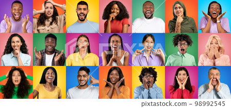 Emotion Diversity. Different Young People Having Diverse Feelings Over Colorful Backgrounds Emotion Diversity. Different Young People Having Diverse Feelings Over Colorful Backgrounds 98992545