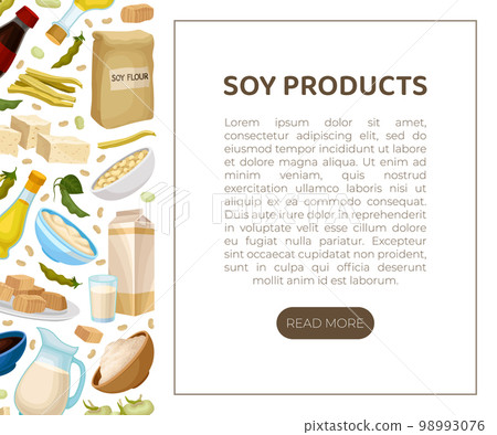Soy products web banner. Vegan protein meal for healthy diet landing page, brochure template with space for text cartoon vector 98993076