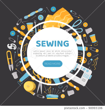 Sewing Banner Design with Tools for Handmade Craft Vector Template 98993106