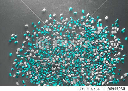 Close up picture of color masterbatch pellets, selective focus. 98993986