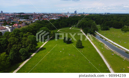 Famous landmark in the city of Munich - the English Garden 98994239