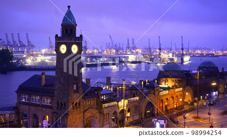 Beautiful port of Hamburg by night Beautiful port of Hamburg by night 98994254