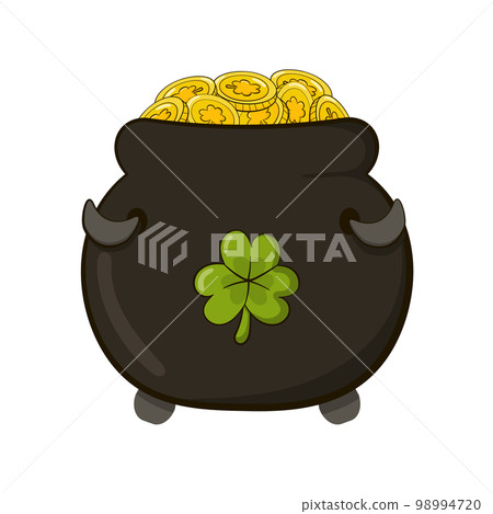 Leprechaun cauldron with coins, traditional... - Stock Illustration ...