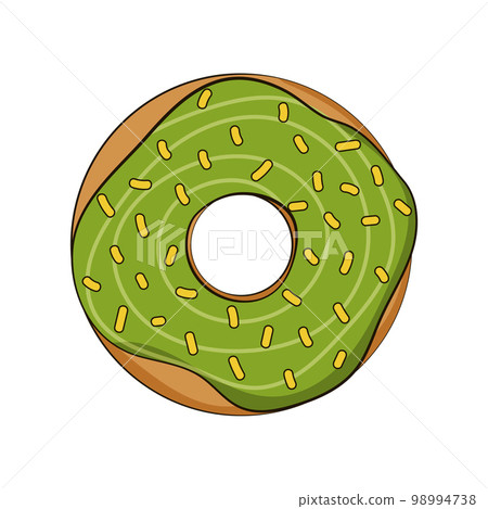 Donut for St Patricks Day in cartoon style with green icing and yellow sparkles Donut for St Patricks Day in cartoon style with green icing and yellow sparkles 98994738