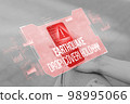A person is holding a smartphone with an abstract earthquake notification and need to be saved. 98995066