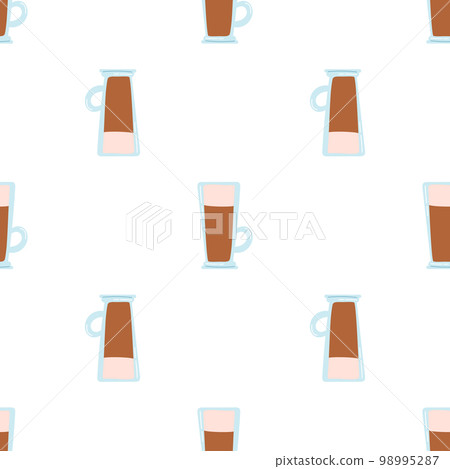 Seamless pattern with latte coffee in glass. Flat vector background of hot drink icon, cappuccino, chocolate Seamless pattern with latte coffee in glass. Flat vector background of hot drink icon, cappuccino, chocolate 98995287