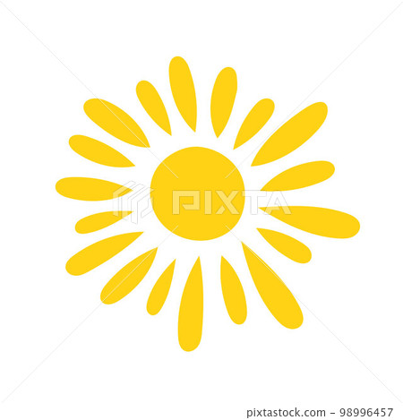 Simple yellow sun vector flat illustration with round shape middle, cute summer image for making cards, decor, vacation concept and holiday and summertime design for children Simple yellow sun vector flat illustration with round shape middle, cute summer image for making cards, decor, vacation concept and holiday and summertime design for children 98996457