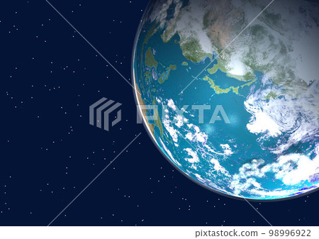 地球，日本列島，特寫，藍色，背景中的星蟻（3DCG 圖像） 98996922