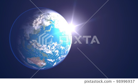 地球、日本、藍色、太陽、朝陽、寬尺寸、複製空間(3DCG 圖像) 地球、日本、藍色、太陽、朝陽、寬尺寸、複製空間(3DCG 圖像) 98996937