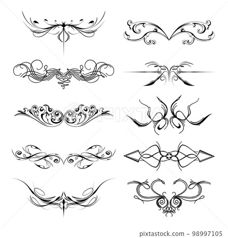 Elegant lace patterns for decoration, logos, lace frames set. Black design on a white background. Icons, decor elements, vector Elegant lace patterns for decoration, logos, lace frames set. Black design on a white background. Icons, decor elements, vector 98997105