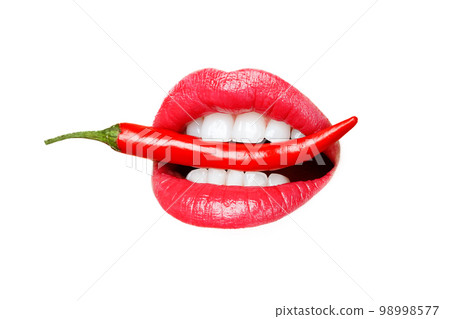 Woman lips and chili peppers. The concept of sexuality passion desire. 98998577