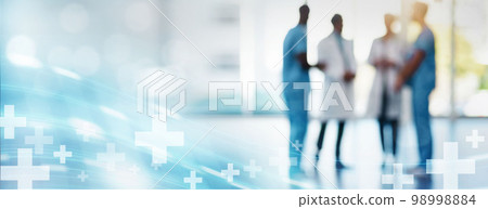Doctors and nurses team overlay for healthcare, medical insurance and meeting at hospital. Men and women people with teamwork or collaboration talking and planning medicine, health and wellness 98998884