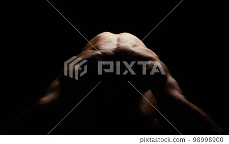 Naked, man with muscle and isolated on black background, strong back and skin, silhouette and body in a studio. Sexy, art and sensual with nude person, athlete and model with fitness and bodybuilder Naked, man with muscle and isolated on black background, strong back and skin, silhouette and body in a studio. Sexy, art and sensual with nude person, athlete and model with fitness and bodybuilder 98998900