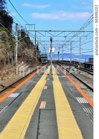 JR East's wooden station building Trains such as Odoriko and Shonan that pass through Nebukawa Station 98999201