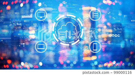 Cloud computing with blurred city at night 99000116