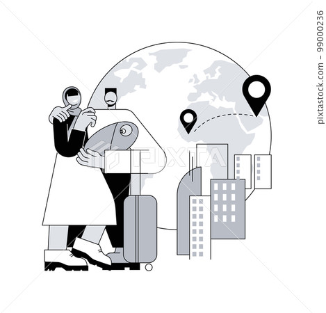 Family migration abstract concept vector illustration. Migration of families, movement abroad, refugee group, relocation, travel with kids, sponsopship, immigration program abstract metaphor. 99000236