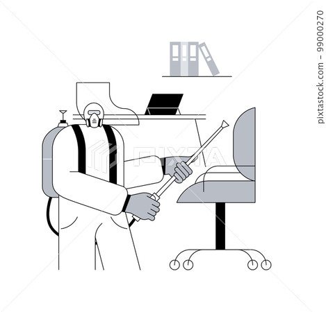 Office disinfection service abstract concept vector illustration. Clean workspace, surface sanitizing, employee safety amid covid19 pandemic, virus exposure, personal protection abstract metaphor. 99000270