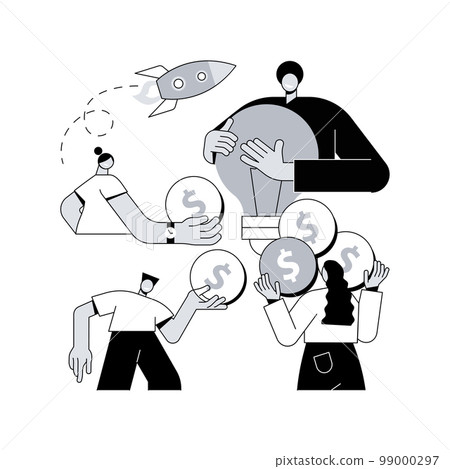 Crowdfunding abstract concept vector illustration. Crowdsourcing project, alternative financing, raise money in internet, fundraising platform, collect donations, business venture abstract metaphor. 99000297