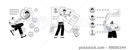 HR and headhunter service abstract concept vector illustration set. Human resources, candidates, performance management, find employee, job applicant, HR management software abstract metaphor. HR and headhunter service abstract concept vector illustration set. Human resources, candidates, performance management, find employee, job applicant, HR management software abstract metaphor. 99000344