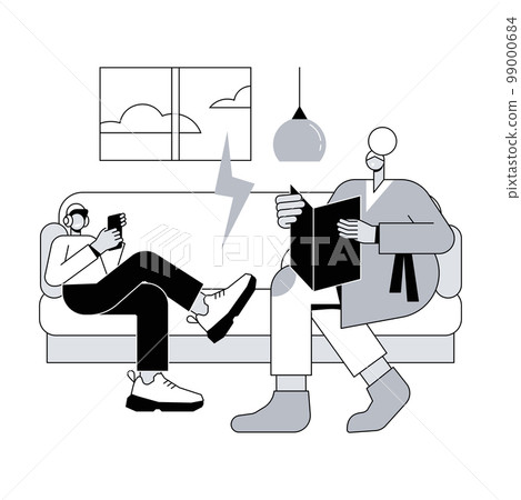 Generation gap abstract concept vector illustration. Difference in beliefs, politics and values, young people, parents and grandparents, generation conflict, society development abstract metaphor. 99000684