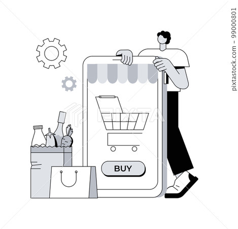 Digital supermarket abstract concept vector illustration. Digital purchase, information technology, online payment, grocery store, mobile retail application, shopping discount abstract metaphor. 99000801