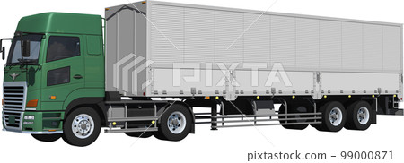 2 軸拖拉機和銀色 2 軸拖車的大翼貨車切口圖像插圖 99000871