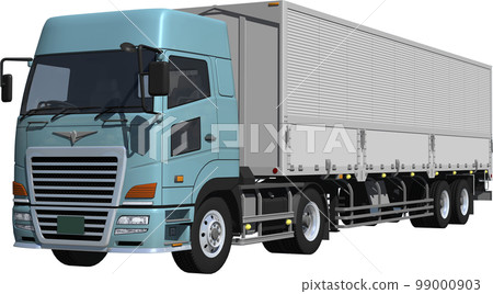 2 軸拖拉機和銀色 2 軸拖車的大翼貨車切口圖像插圖 2 軸拖拉機和銀色 2 軸拖車的大翼貨車切口圖像插圖 99000903