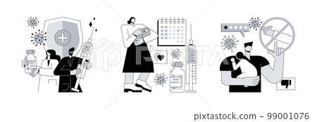 Mandatory immunization abstract concept vector illustration set. Vaccination program for Infant and child, refusal of vaccination, childhood infectious diseases, public healthcare abstract metaphor. 99001076