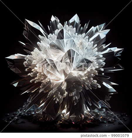 Shiny White diamond gem isolated on black background. Natural precious mineral stone artistic illustration. Decorative White diamond crystal gemstone realistic square poster. 99001079