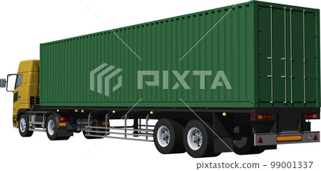 2 軸牽引車和集裝箱 2 軸大型拖車剪裁圖像插圖 99001337
