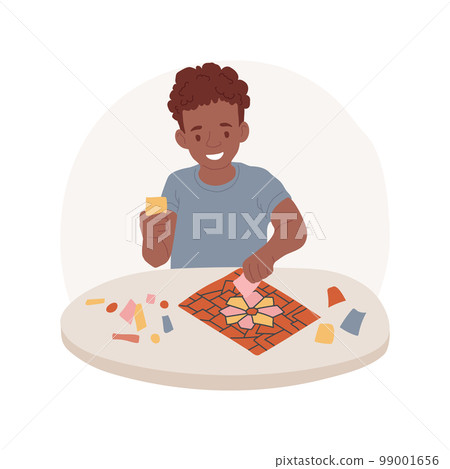 Create stained-glass isolated cartoon vector illustration. Creative activity, make stained glass with color paper, imitation, fine arts teaching, elementary school curriculum vector cartoon. 99001656