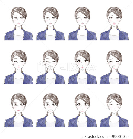 Facial expression set of a woman in a suit 99001864