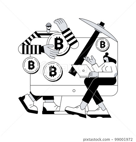 Hidden mining abstract concept vector illustration. Cryptocurrency mining method, miner bot, secret web program, hidden embed script development, security, blockchain technology abstract metaphor. Hidden mining abstract concept vector illustration. Cryptocurrency mining method, miner bot, secret web program, hidden embed script development, security, blockchain technology abstract metaphor. 99001972
