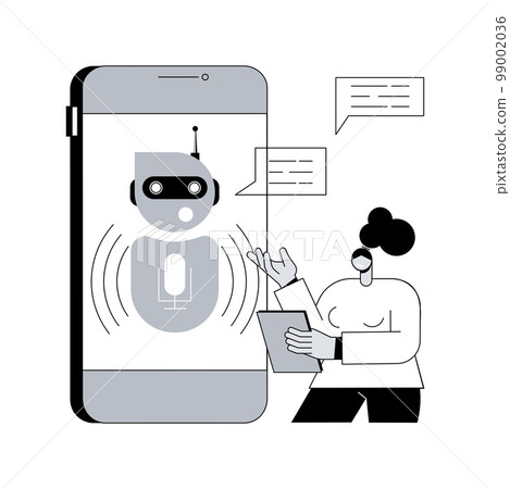 Chatbot voice controlled virtual assistant abstract concept vector illustration. Talking virtual personal assistant, smartphone voice application, AI, voice controlled chatbot abstract metaphor. 99002036